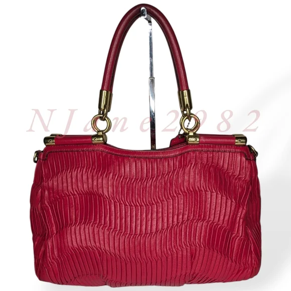 Coach Madison Large Pleated Gathered Red Pink Leather Shoulder Bag Satchel 21281 - Picture 2 of 16